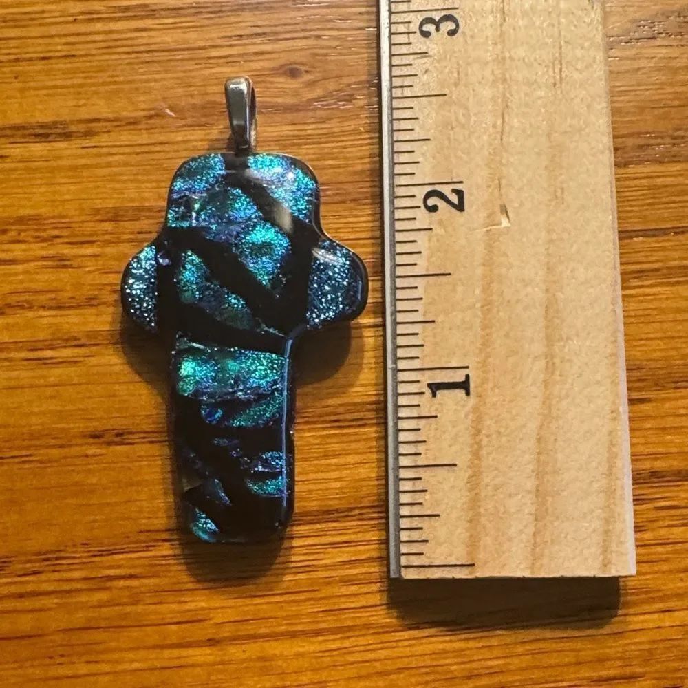 Blue and Black Glass Cross Pendant